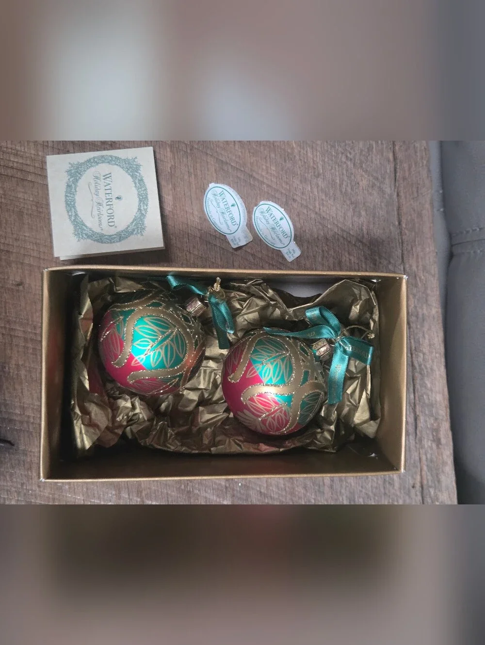 2 Vintage Waterford Holiday Heirlooms Peacock Ball Ornaments ~ Bin R
